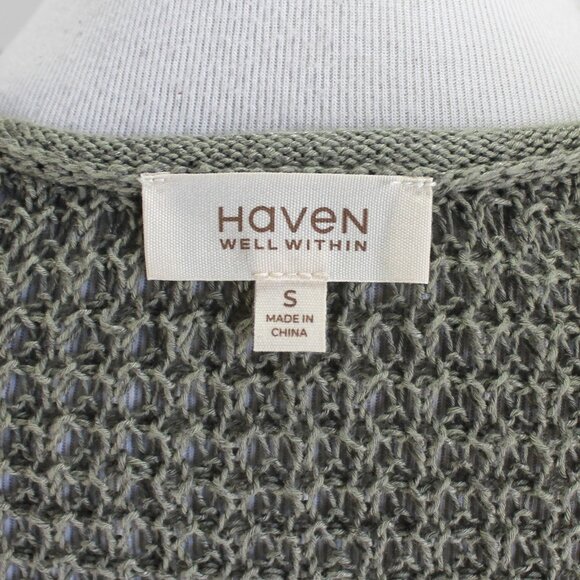 Haven Well Within Organic Cotton Linen Open Stitch Cardigan Sweater Size S Green - Picture 7 of 7